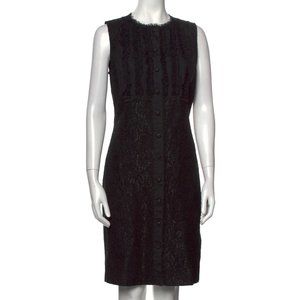 St. John Couture Lace & Bead Embellished Button Black Knee-Length Dress sz 12